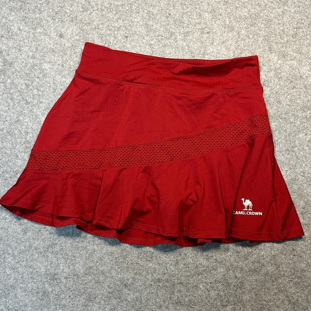 Camel Crown Athletic Ruffle Skort Small Red Mesh Inset‎ Performance Skirt